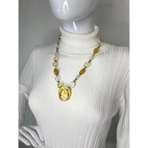 tribal beaded necklace costume jewelry gold tone clear beads toggle clasp